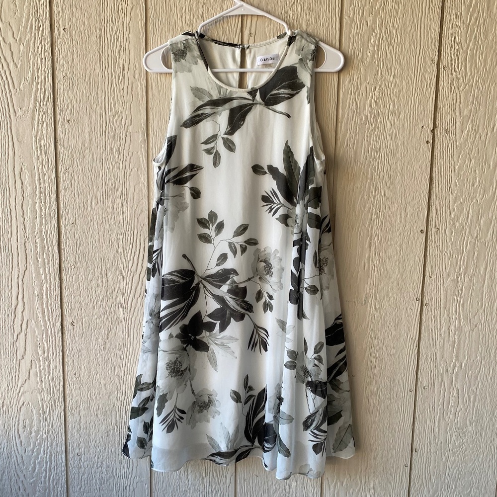 Calvin Klein sleeveless floral A-line dress